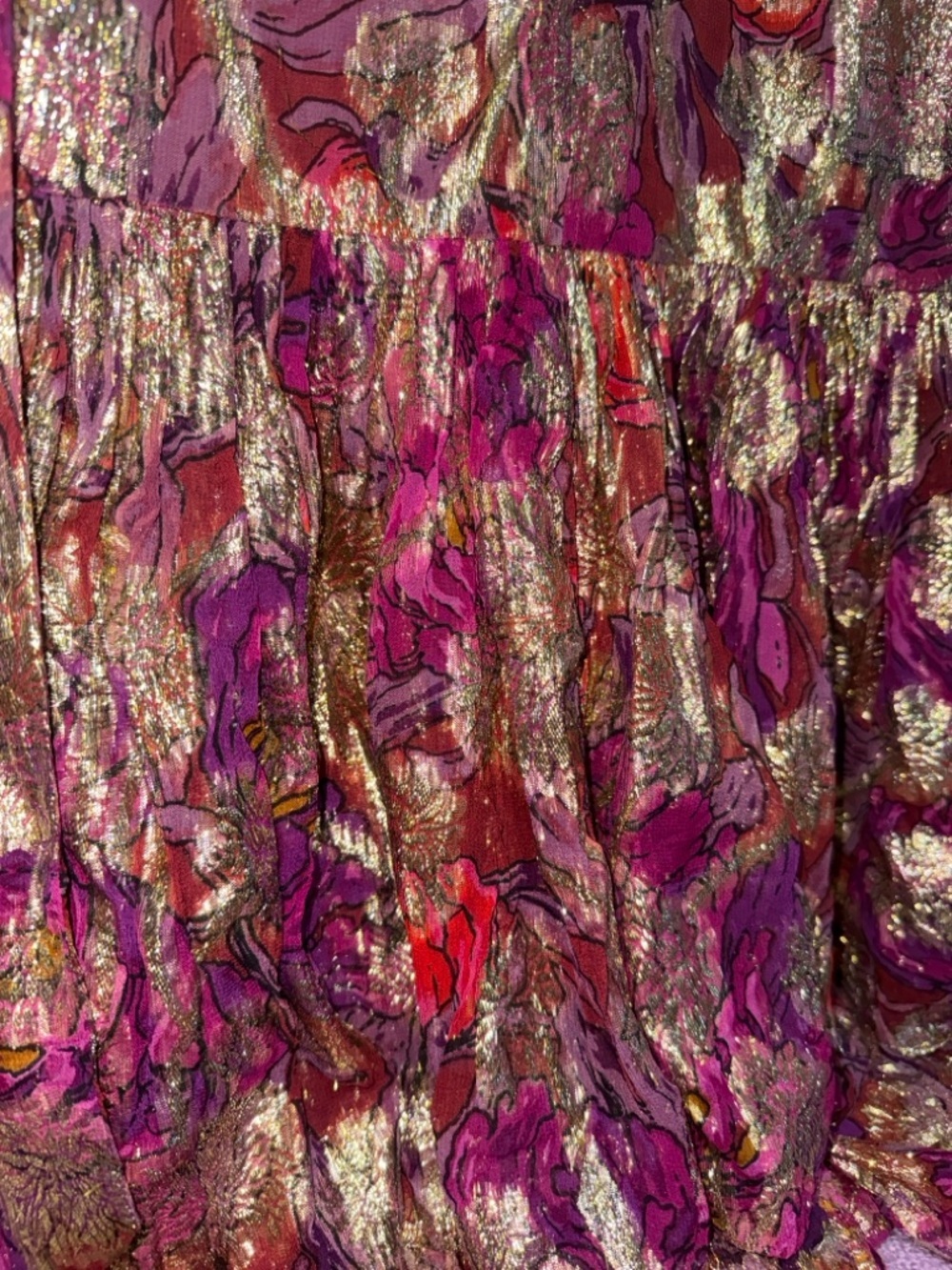 Anthropologie Metallic Magenta and Gold High-Low Maxi Dress - Picture 5 of 6